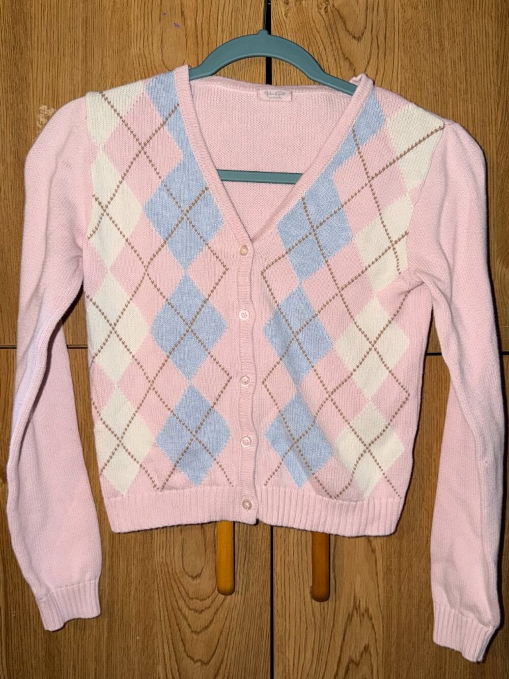 pink argyle cropped cardigan